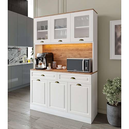 Seronay Mirea Kahve K��esi - 140 cm MDF Mutfak Dolab� - LED Ayd�nlatmal�