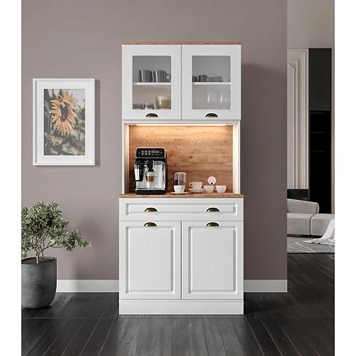 Seronay Mirea 2 Kapakl� Kahve K��esi � 93 cm MDF, LED Ayd�nlatmal�, �ok Ama�l� Mutfak ve Airfryer Dolab�