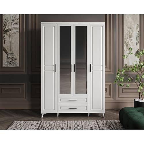 Seronay Mirea 4 Kapakl� Aynal� Beyaz Gard�rop