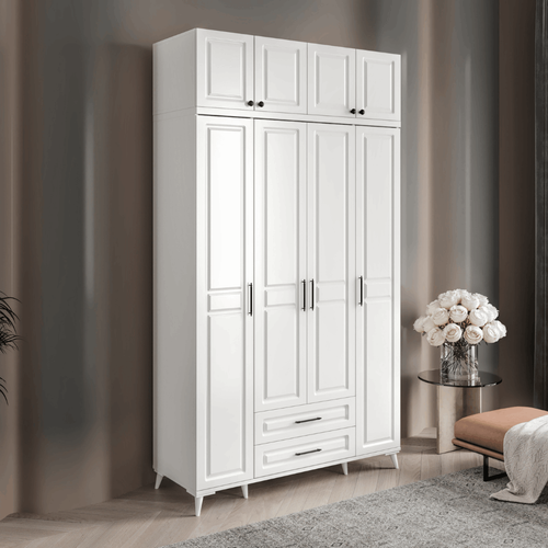 Seronay Mirea 4 Kapakl� 2 �ekmeceli Y�kl�kl� Beyaz Gard�rop