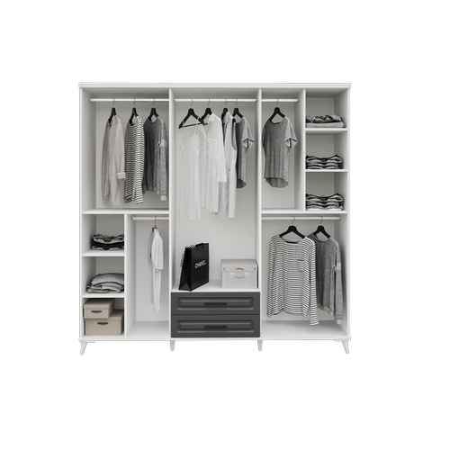 Seronay Mirea 6 Kapakl� Aynal� Antrasit-Beyaz Gard�rop