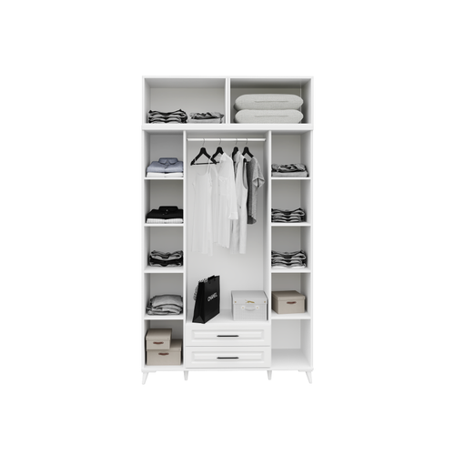 Seronay Mirea 4 Kapakl� 2 �ekmeceli Y�kl�kl� Beyaz Gard�rop