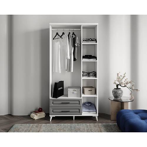 Seronay Mirea 3 Kapakl� �ekmeceli Antrasit - Beyaz Gard�rop