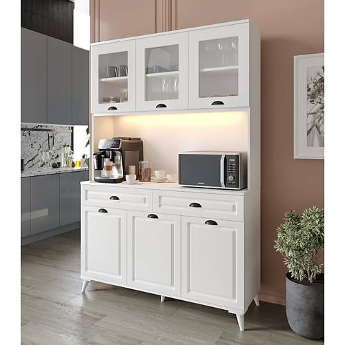 Seronay Lunera Kahve K��esi - 140 cm MDF Mutfak Dolab� Ayakl� - LED Ayd�nlatmal�