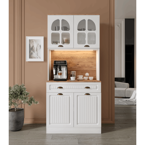 Seronay Vesta 2 Kapakl� Kahve K��esi � 93 cm MDF, LED Ayd�nlatmal�, �ok Ama�l� Mutfak ve Airfryer Dolab�