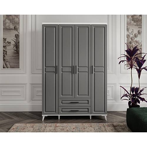 Seronay Mirea 4 Kapakl� �ekmeceli Antrasit - Beyaz Gard�rop