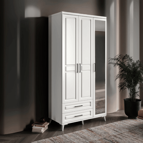 Seronay Mirea 3 Kapakl� Aynal� Beyaz Gard�rop