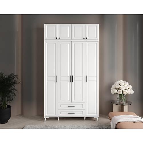 Seronay Mirea 4 Kapakl� 2 �ekmeceli Y�kl�kl� Beyaz Gard�rop