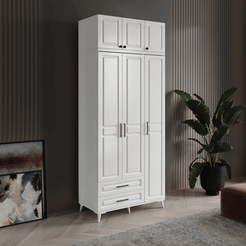 Seronay Mirea 3 Kapakl� 2 �ekmeceli Y�kl�kl� Beyaz Gard�rop