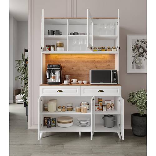 Seronay Mirea Kahve K��esi - 140 cm MDF Mutfak Dolab� Ayakl�- LED Ayd�nlatmal�