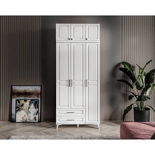 Seronay Mirea 3 Kapakl� 2 �ekmeceli Y�kl�kl� Beyaz Gard�rop