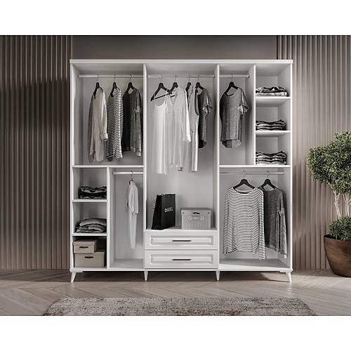 Seronay Mirea 6 Kapakl� Aynal� �ekmeceli Beyaz Gard�rop