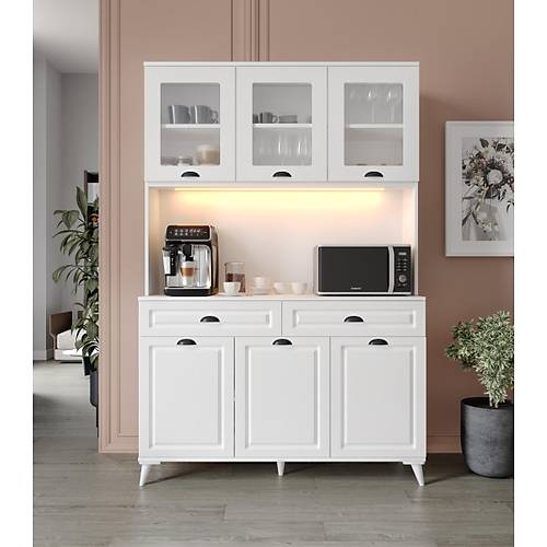 Seronay Lunera Kahve K��esi - 140 cm MDF Mutfak Dolab� Ayakl� - LED Ayd�nlatmal�