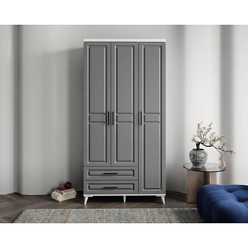 Seronay Mirea 3 Kapakl� �ekmeceli Antrasit - Beyaz Gard�rop