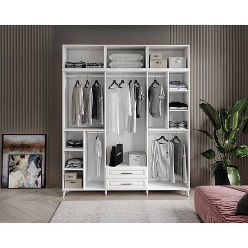 Seronay Mirea 6 Kapakl� 2 �ekmeceli Y�kl�kl� Beyaz Gard�rop