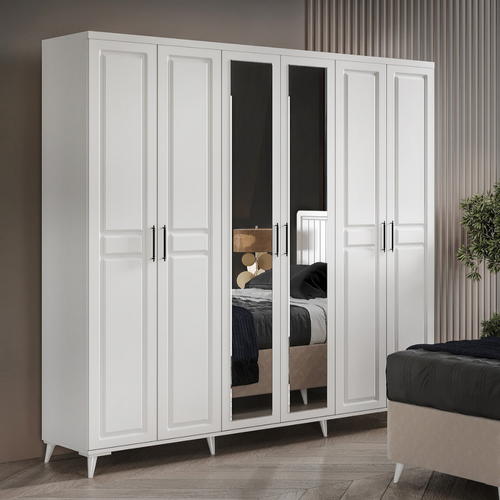 Seronay Lorin 6 Kapakl� Aynal� Beyaz Gard�rop