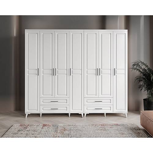 Seronay Mirea 7 Kapakl� 4 �ekmeceli Beyaz Gard�rop