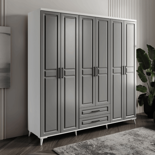 Seronay Mirea 6 Kapakl� �ekmeceli Antrasit Beyaz Gard�rop