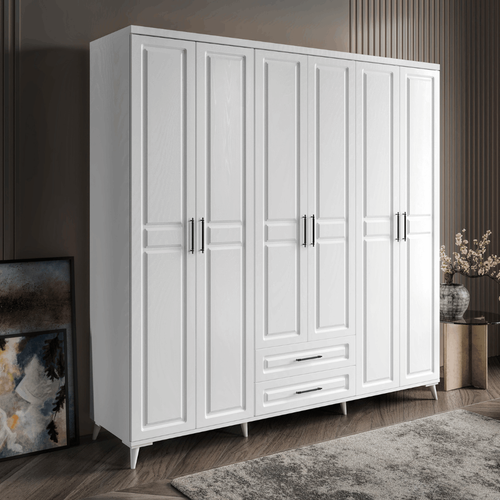 Seronay Mirea 6 Kapakl� Beyaz Gard�rop � Elbise Dolab�