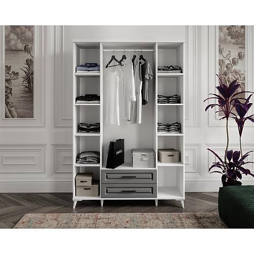 Seronay Mirea 4 Kapakl� �ekmeceli Antrasit - Beyaz Gard�rop