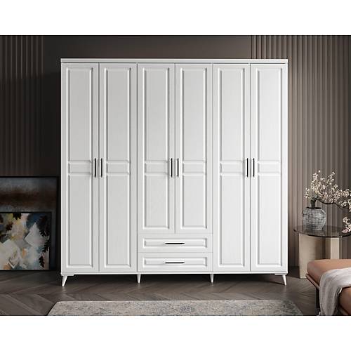 Seronay Mirea 6 Kapakl� Beyaz Gard�rop � Elbise Dolab�