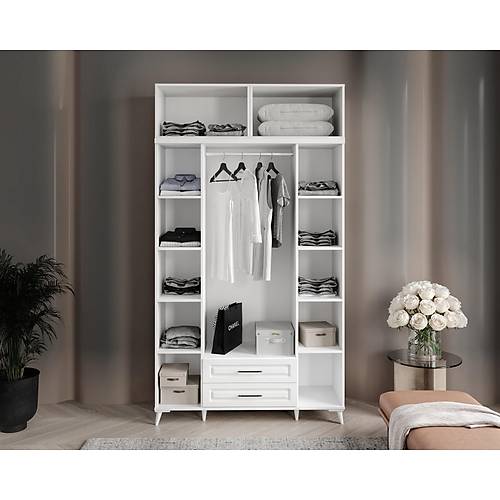 Seronay Mirea 4 Kapakl� 2 �ekmeceli Y�kl�kl� Beyaz Gard�rop