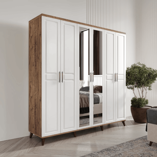 Seronay Lorin 6 Kapakl� Aynal� Atlantik �am-Beyaz Gard�rop