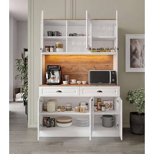 Seronay Mirea Kahve K��esi - 140 cm MDF Mutfak Dolab� - LED Ayd�nlatmal�