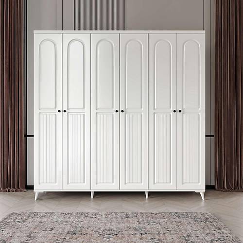 Seronay Larus 6 Kapakl� Beyaz Gard�rop