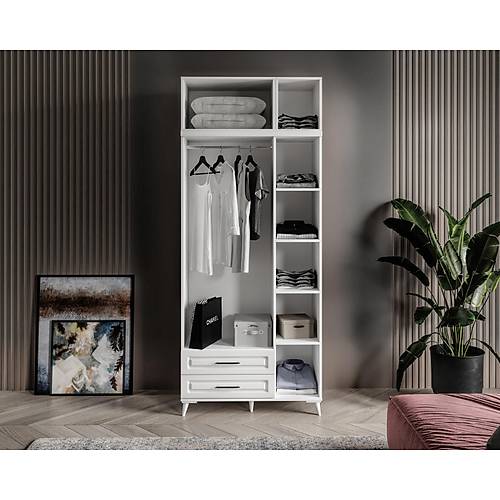 Seronay Mirea 3 Kapakl� 2 �ekmeceli Y�kl�kl� Beyaz Gard�rop