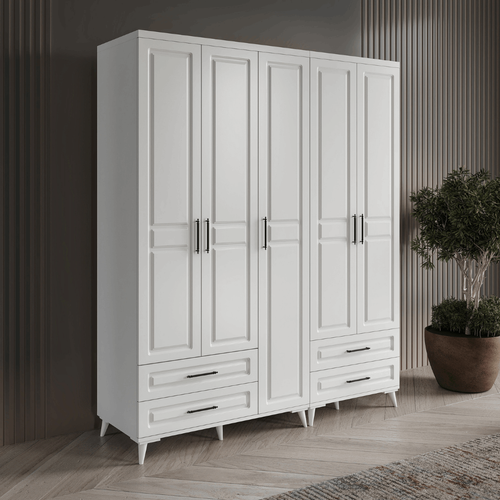 Seronay Mirea 5 Kapakl� 4 �ekmeceli Beyaz Gard�rop