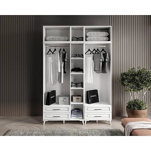 Seronay Mirea 5 Kapakl� 4 �ekmeceli Y�kl�kl� Beyaz Gard�rop