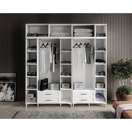 Seronay Mirea 7 Kapakl� �ekmeceli Y�kl�kl� Beyaz Gard�rop