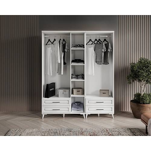 Seronay Mirea 5 Kapakl� 4 �ekmeceli Beyaz Gard�rop