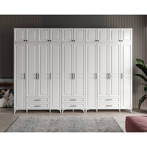 Seronay Mirea 10 Kapakl� �ekmeceli Y�kl�kl� Beyaz Gard�rop