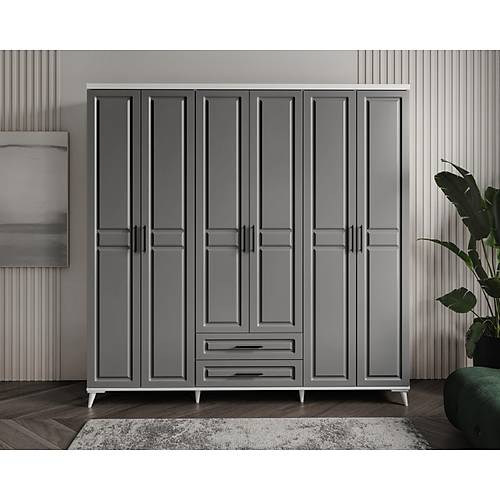 Seronay Mirea 6 Kapakl� �ekmeceli Antrasit Beyaz Gard�rop