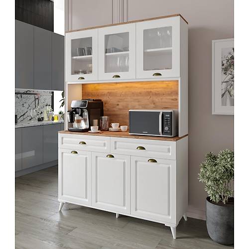 Seronay Mirea Kahve K��esi - 140 cm MDF Mutfak Dolab� Ayakl�- LED Ayd�nlatmal�