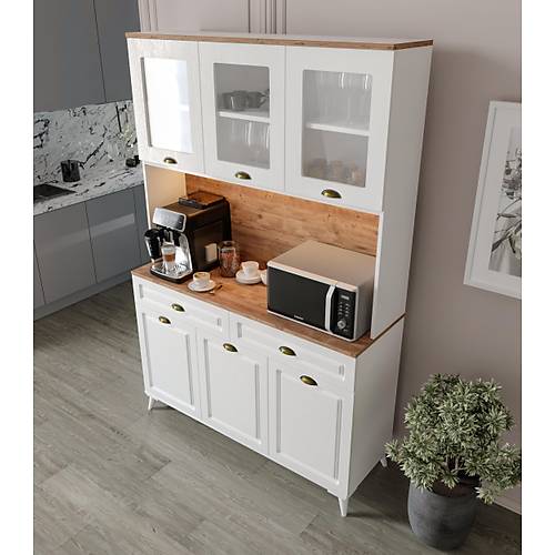 Seronay Mirea Kahve K��esi - 140 cm MDF Mutfak Dolab� Ayakl�- LED Ayd�nlatmal�