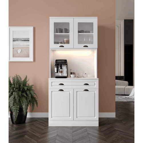 Seronay Lunera 2 Kapakl� Kahve K��esi � 93 cm MDF, LED Ayd�nlatmal�, �ok Ama�l� Mutfak ve Airfryer Dolab�