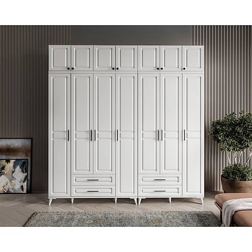 Seronay Mirea 7 Kapakl� �ekmeceli Y�kl�kl� Beyaz Gard�rop