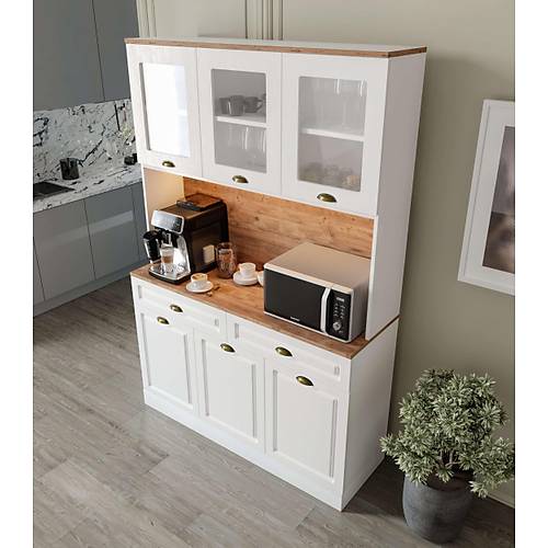 Seronay Mirea Kahve K��esi - 140 cm MDF Mutfak Dolab� - LED Ayd�nlatmal�