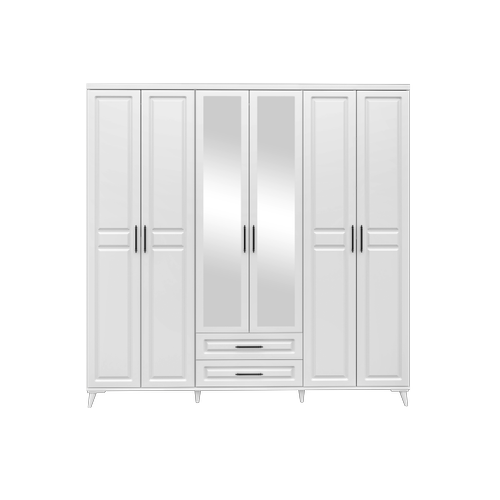 Seronay Mirea 6 Kapakl� Aynal� �ekmeceli Beyaz Gard�rop