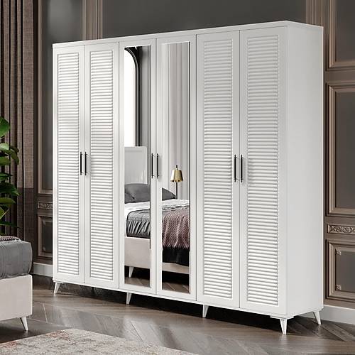 Seronay Lavin 6 Kapakl� Aynal� Beyaz Gard�rop