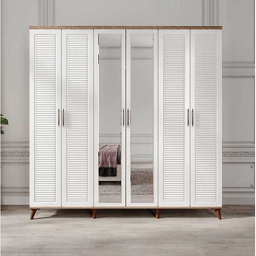 Seronay Lavin 6 Kapakl� Aynal� Atlantik �am-Beyaz Gard�rop