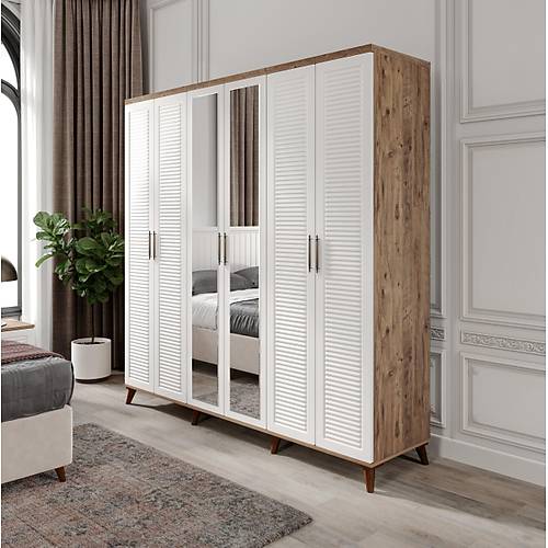 Seronay Lavin 6 Kapakl� Aynal� Atlantik �am-Beyaz Gard�rop