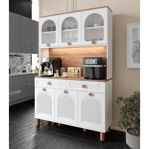 Seronay Rosela Kahve K��esi - 140 cm MDF Mutfak Dolab� - LED Ayd�nlatmal�