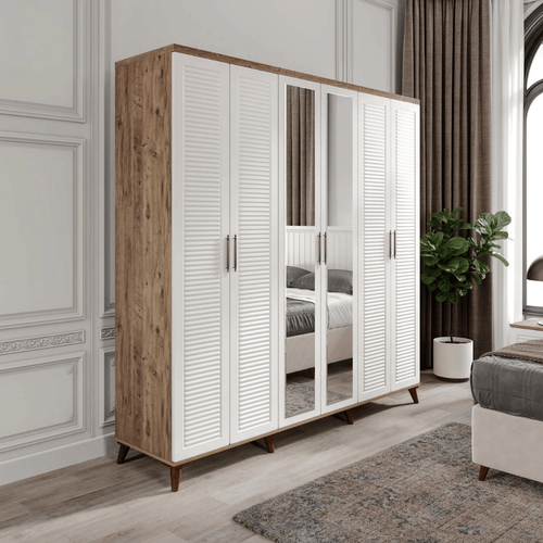 Seronay Lavin 6 Kapakl� Aynal� Atlantik �am-Beyaz Gard�rop