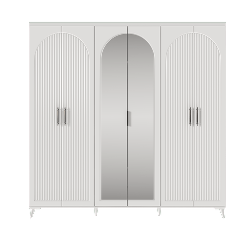 Seronay Neris 6 Kapakl� Aynal� Beyaz Gard�rop