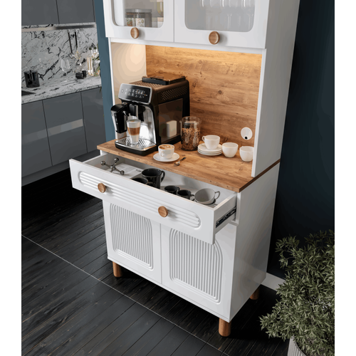 Seronay Rosela 2 Kapakl� Kahve K��esi � 93 cm MDF, LED Ayd�nlatmal�, �ok Ama�l� Mutfak ve Airfryer Dolab�