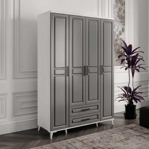 Seronay Mirea 4 Kapakl� �ekmeceli Antrasit - Beyaz Gard�rop